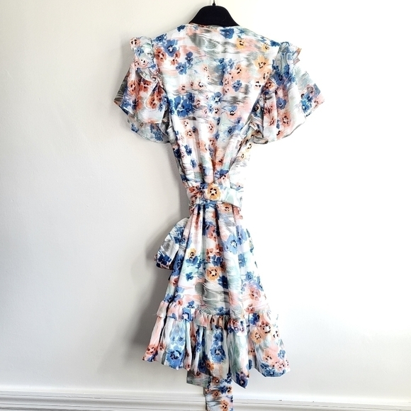New Tanya Taylor Bailey Floral Print Faux Wrap Dress In Geranium Haze Multi Sz 2 - Picture 12 of 15